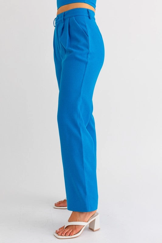 Sapphire Splash High Waisted Wide Leg Pleated Pants