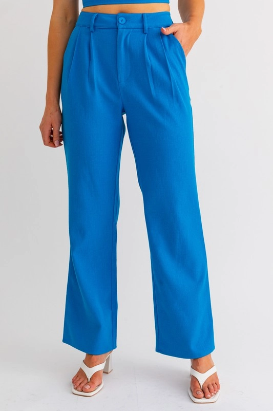 Sapphire Splash High Waisted Wide Leg Pleated Pants