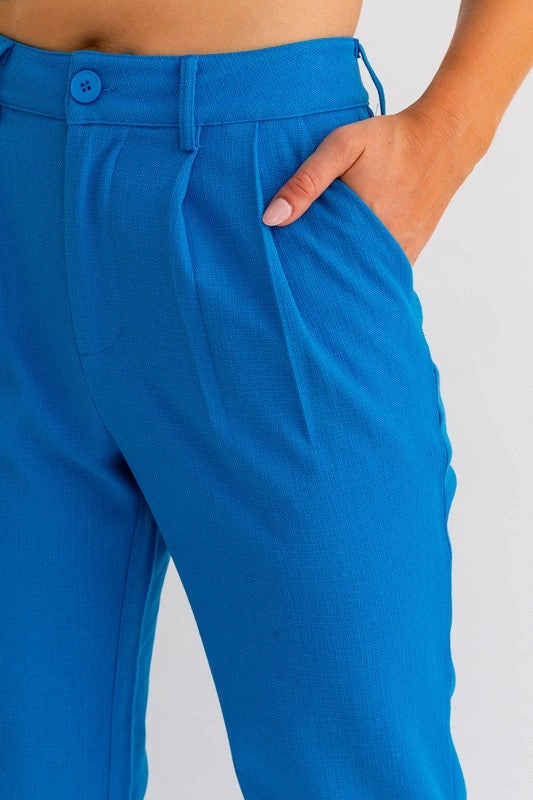 Sapphire Splash High Waisted Wide Leg Pleated Pants