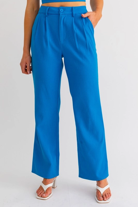 Sapphire Splash High Waisted Wide Leg Pleated Pants