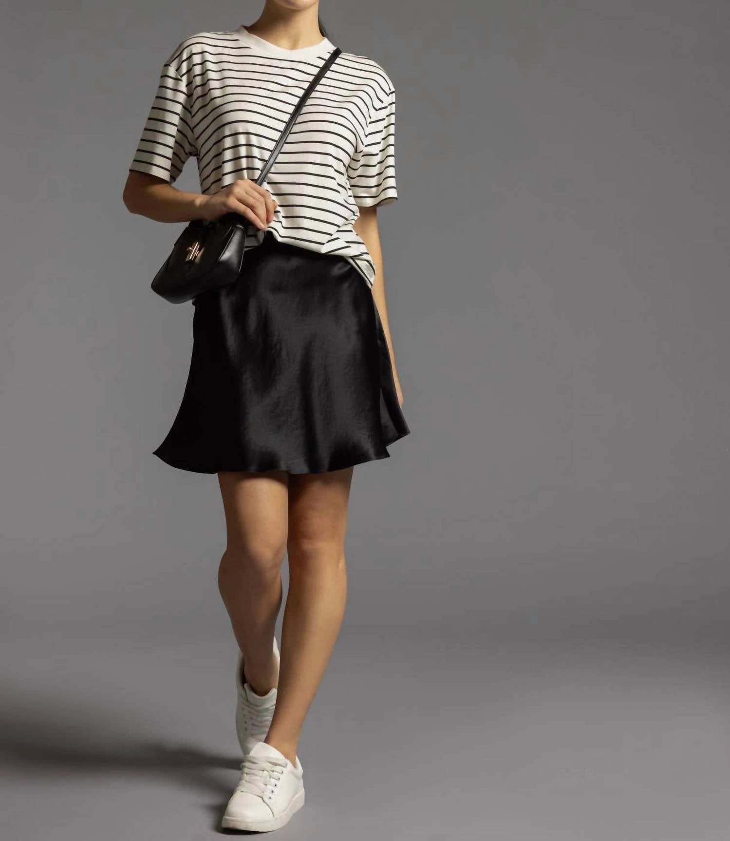 Satin A-Line Mini Skirt In Black