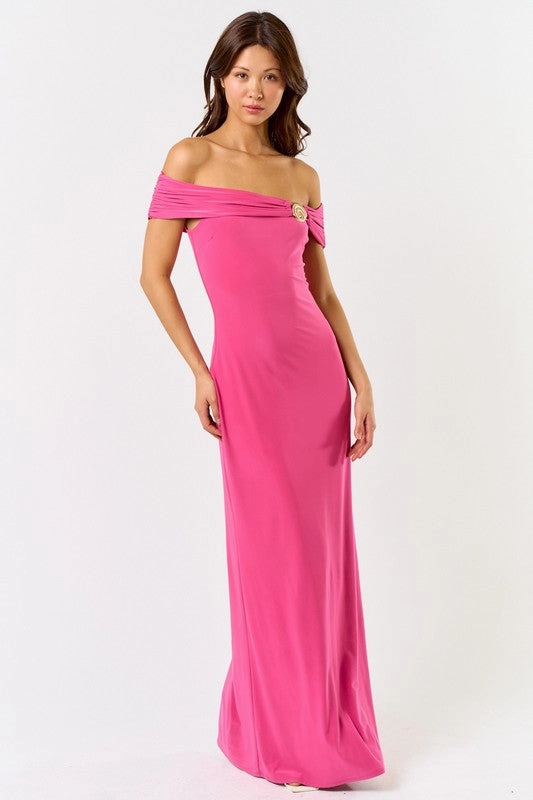 Seashell Radiance Off Shoulder Maxi Dress