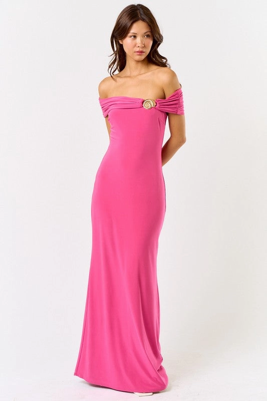 Seashell Radiance Off Shoulder Maxi Dress