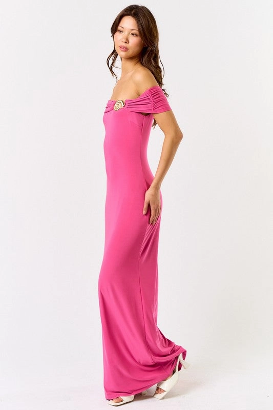 Seashell Radiance Off Shoulder Maxi Dress
