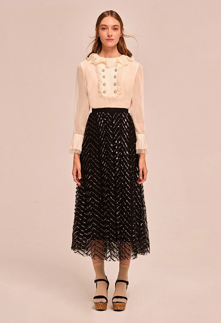 See-through sequined mesh skirt