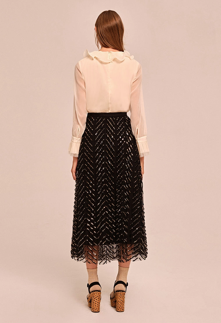 See-through sequined mesh skirt