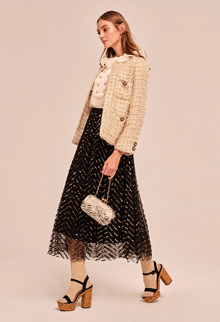 See-through sequined mesh skirt