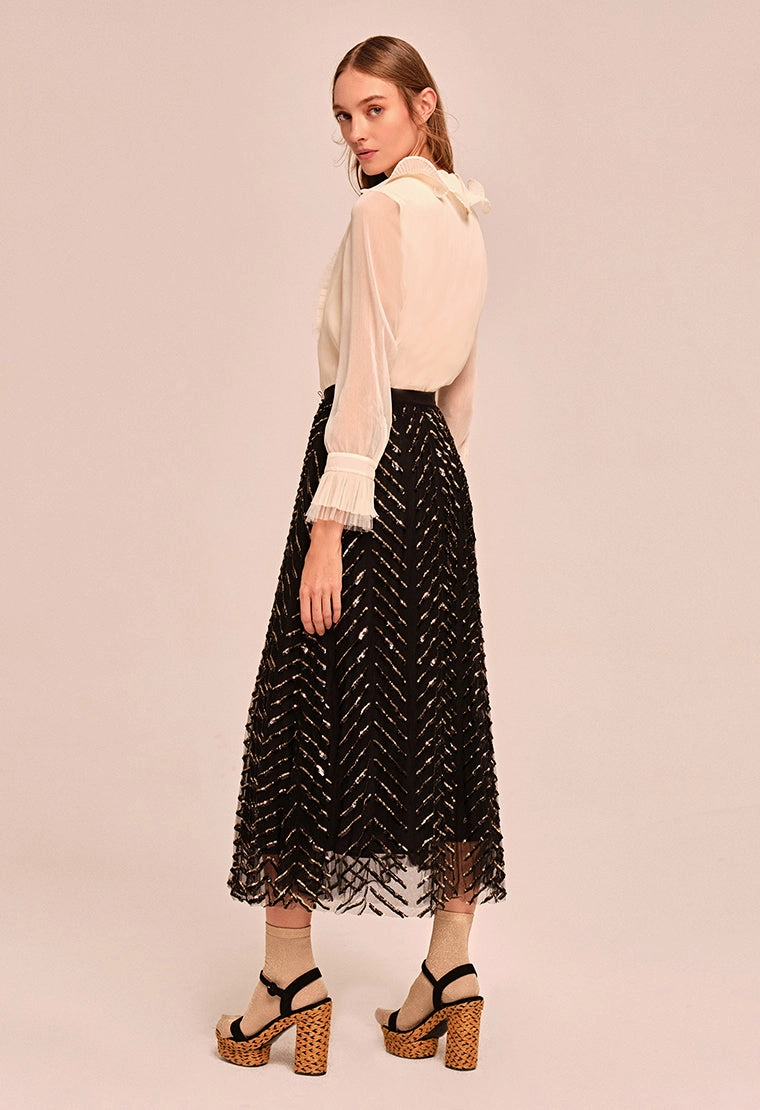 See-through sequined mesh skirt