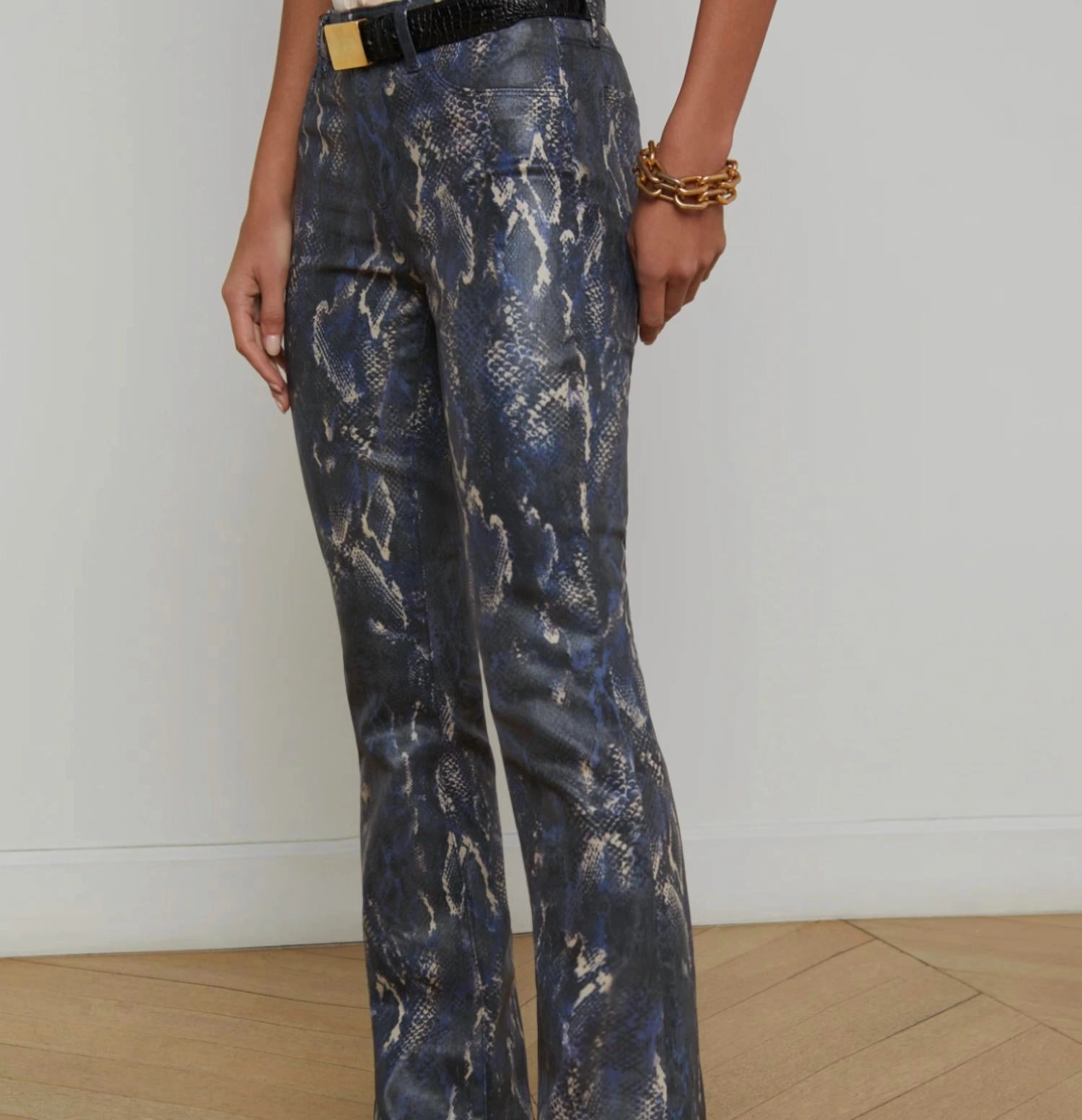 Selma Coated Jeans In Midnight/ Tan Snake