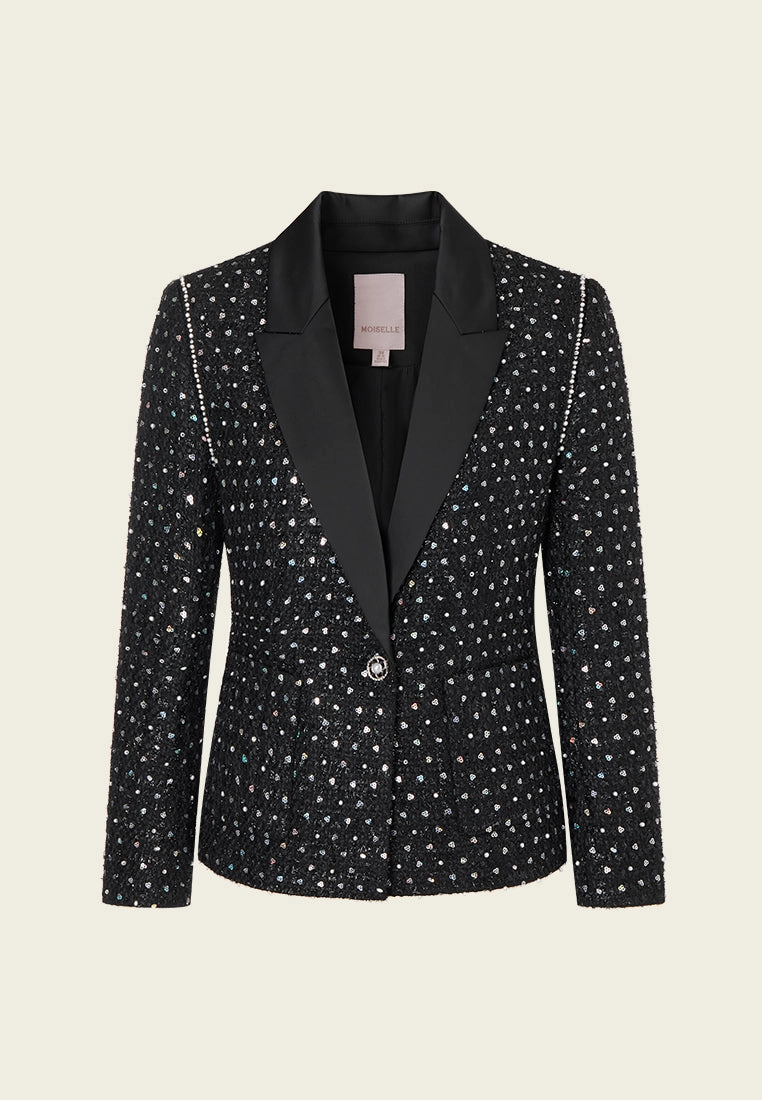 Sequin-and-pearl Embellished Peak Lapel Jacket
