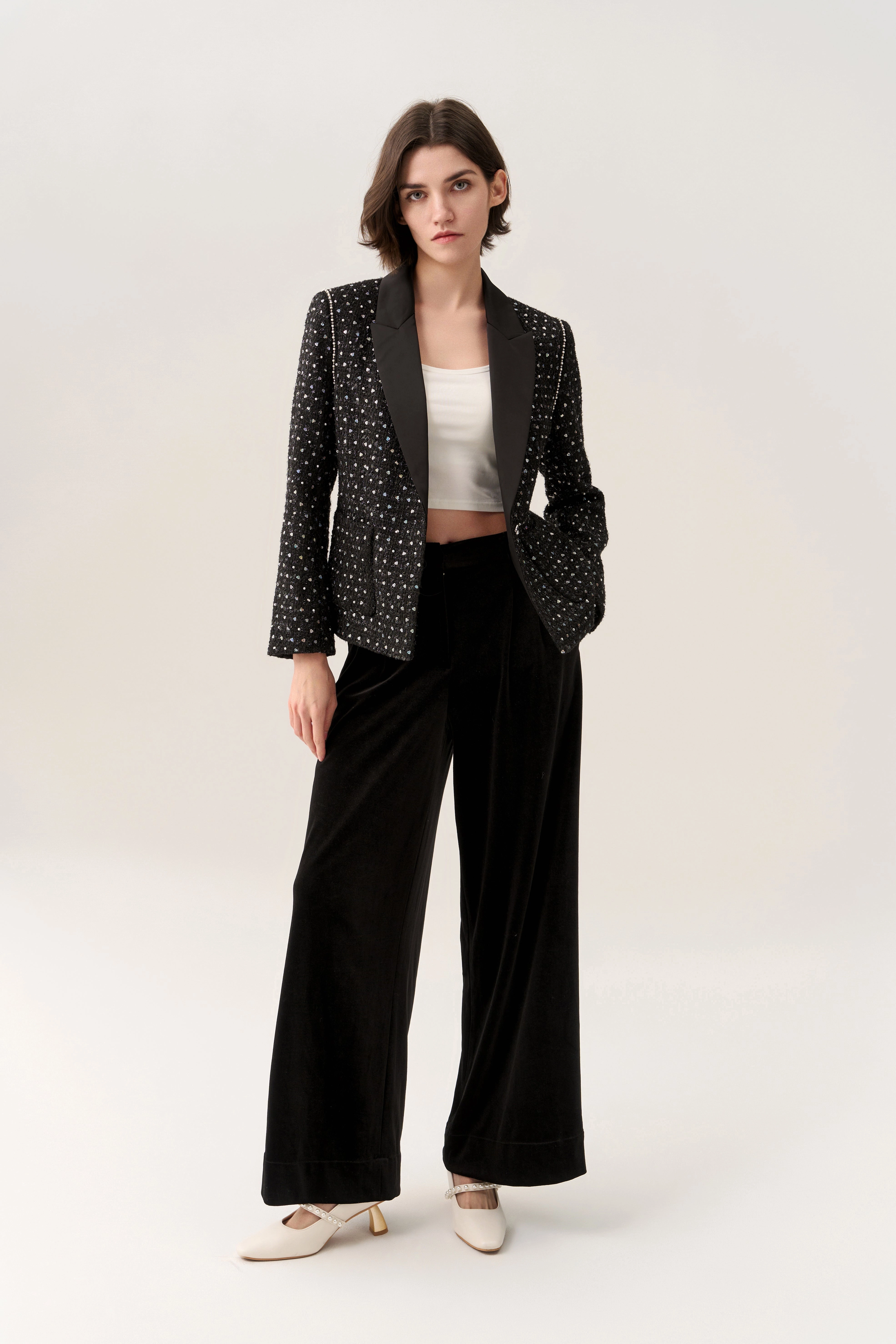 Sequin-and-pearl Embellished Peak Lapel Jacket