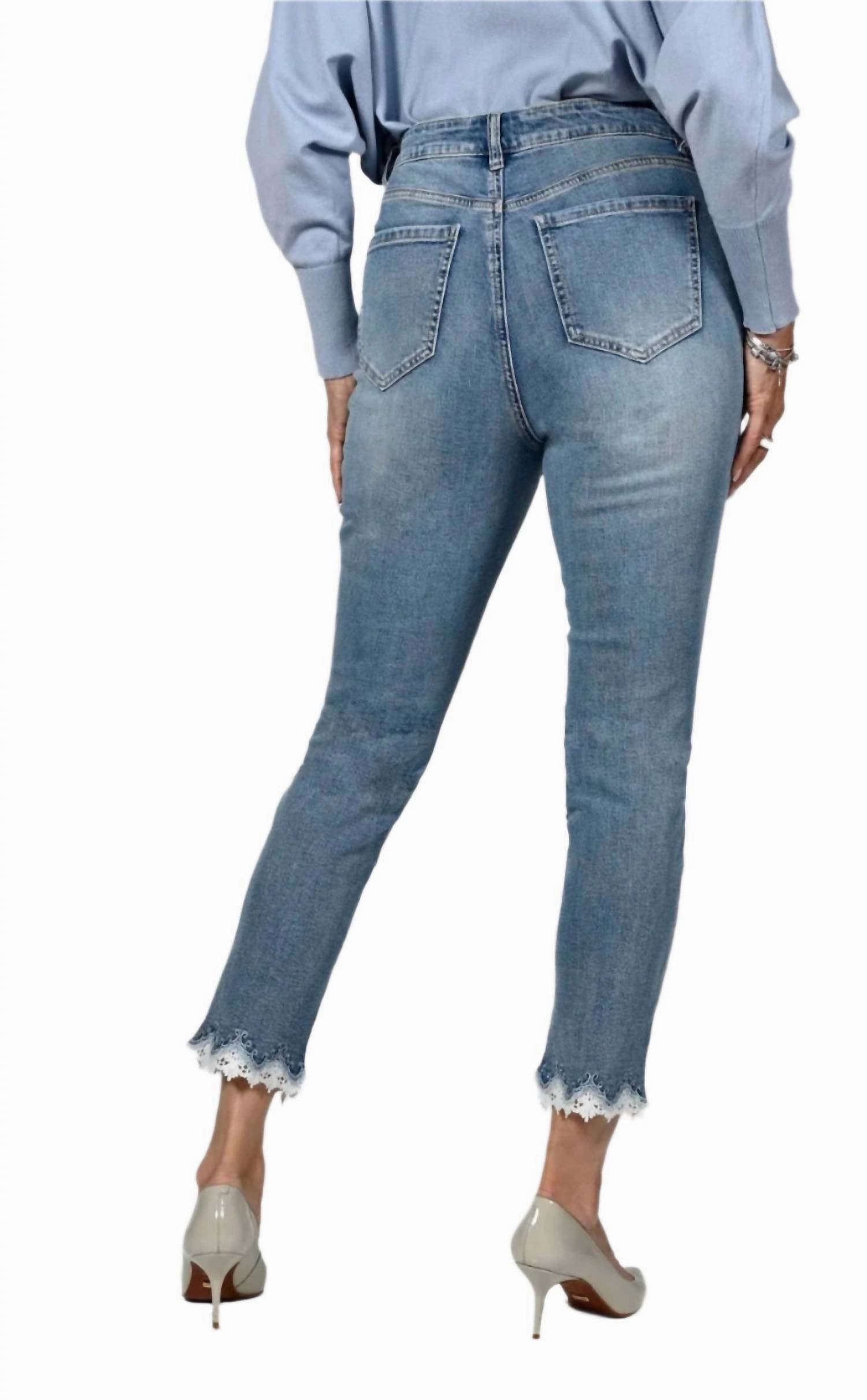 Sequin Detail Cropped Jeans In Denim