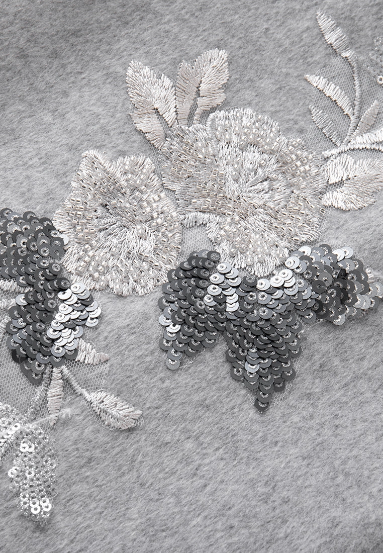 Sequin-detail Lurex-embroidery Maxi-length Wool Coat
