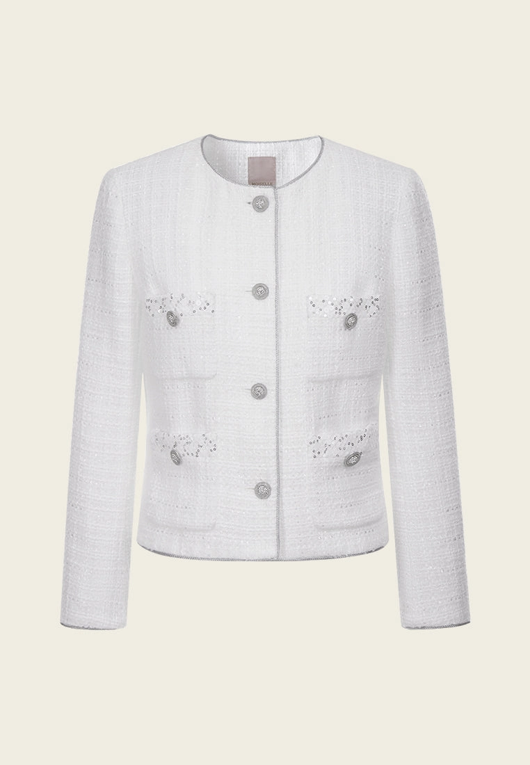 Sequin Detail Patch-pocket Tweed Jacket
