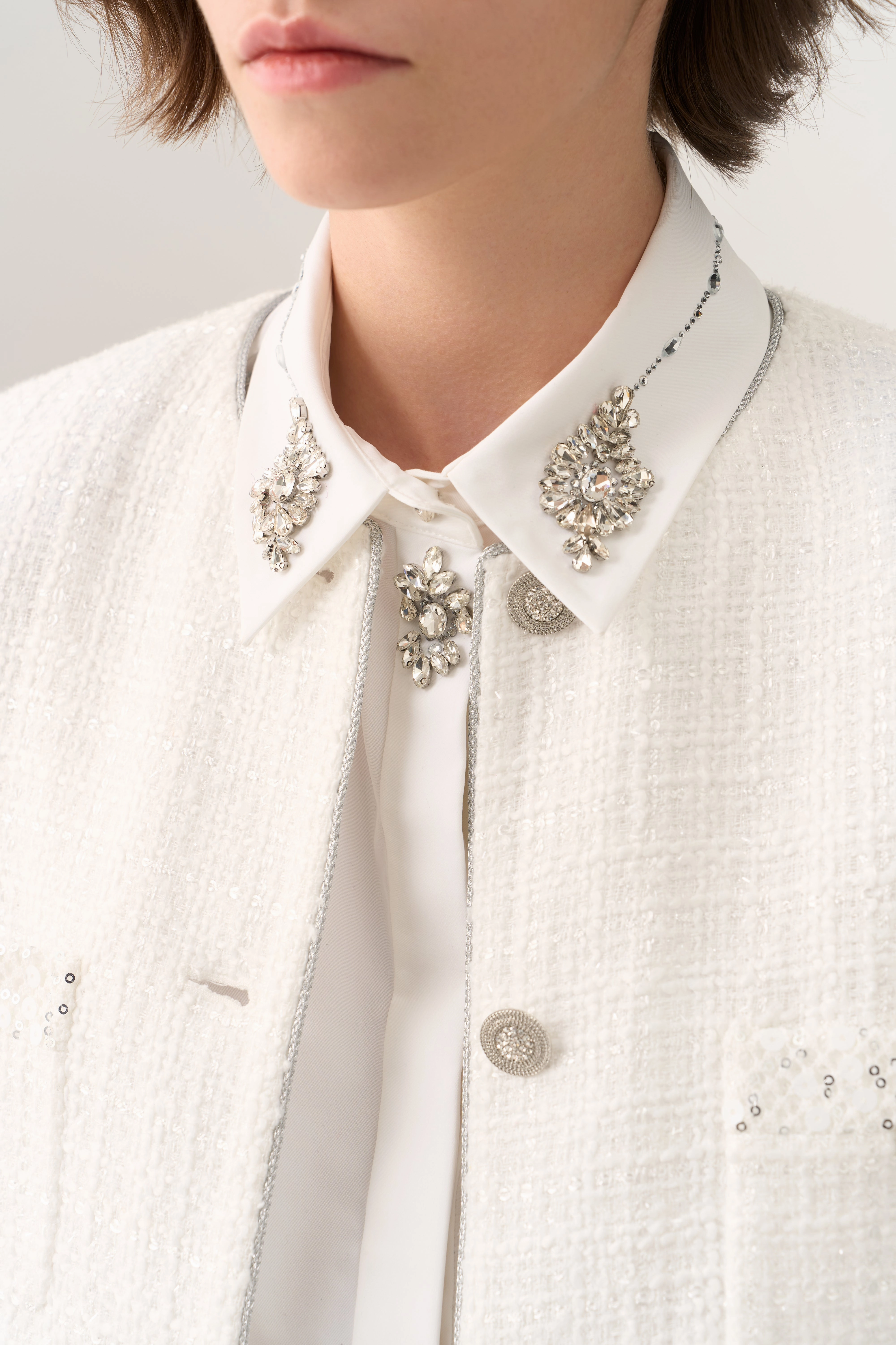 Sequin Detail Patch-pocket Tweed Jacket