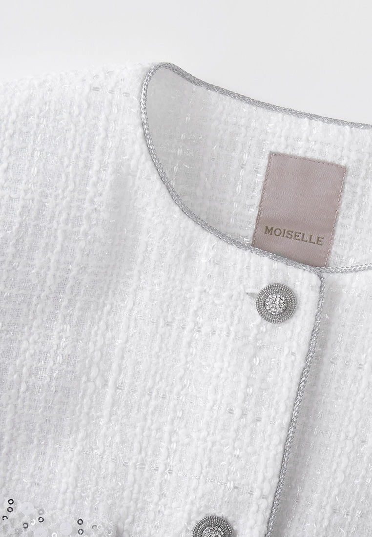 Sequin Detail Patch-pocket Tweed Jacket