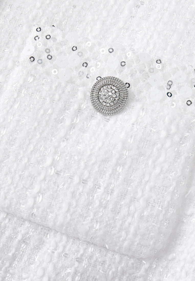 Sequin Detail Patch-pocket Tweed Jacket