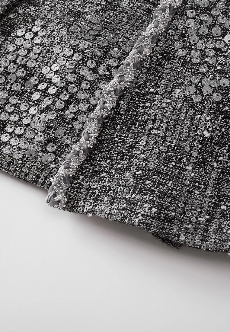 Sequin-detail Sliver-lurex Notch-lapel Cape