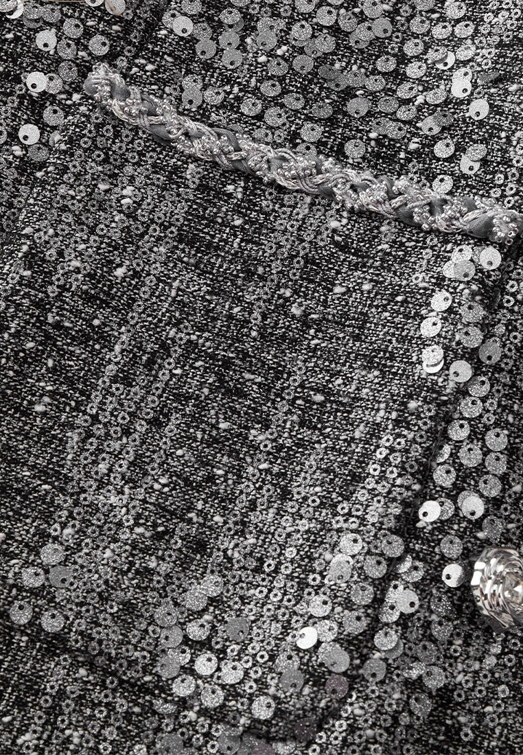 Sequin-detail Sliver-lurex Notch-lapel Cape