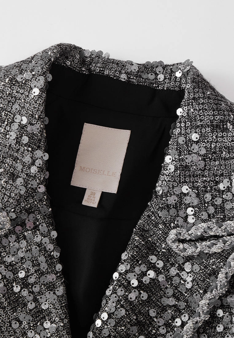 Sequin-detail Sliver-lurex Notch-lapel Cape