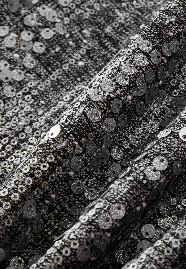 Sequin-detail Sliver-lurex Notch-lapel Cape