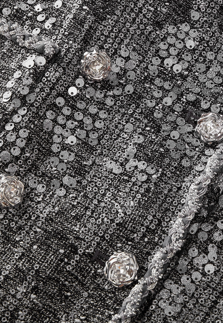 Sequin-detail Sliver-lurex Notch-lapel Cape