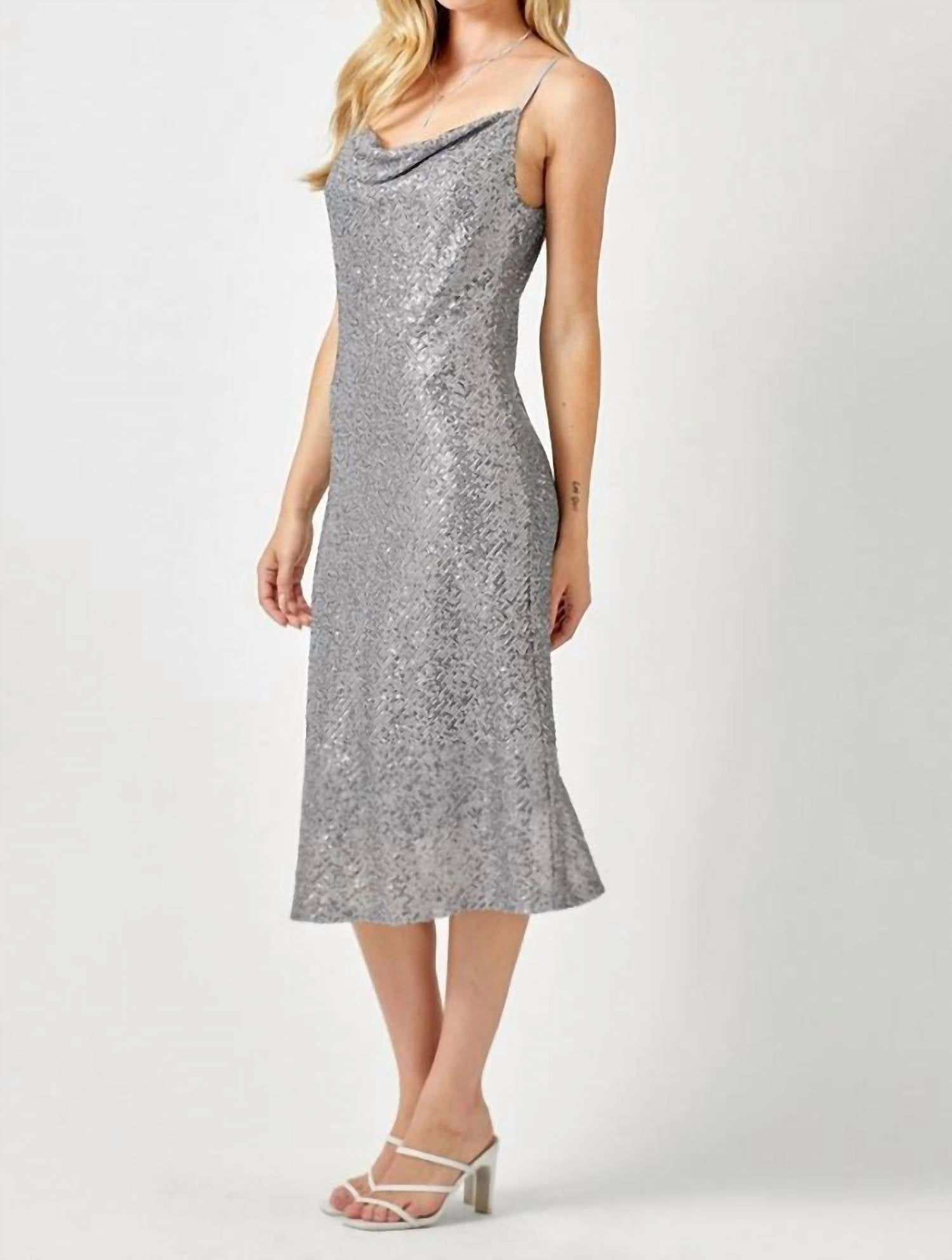 Sequin Slip Dress In Silver