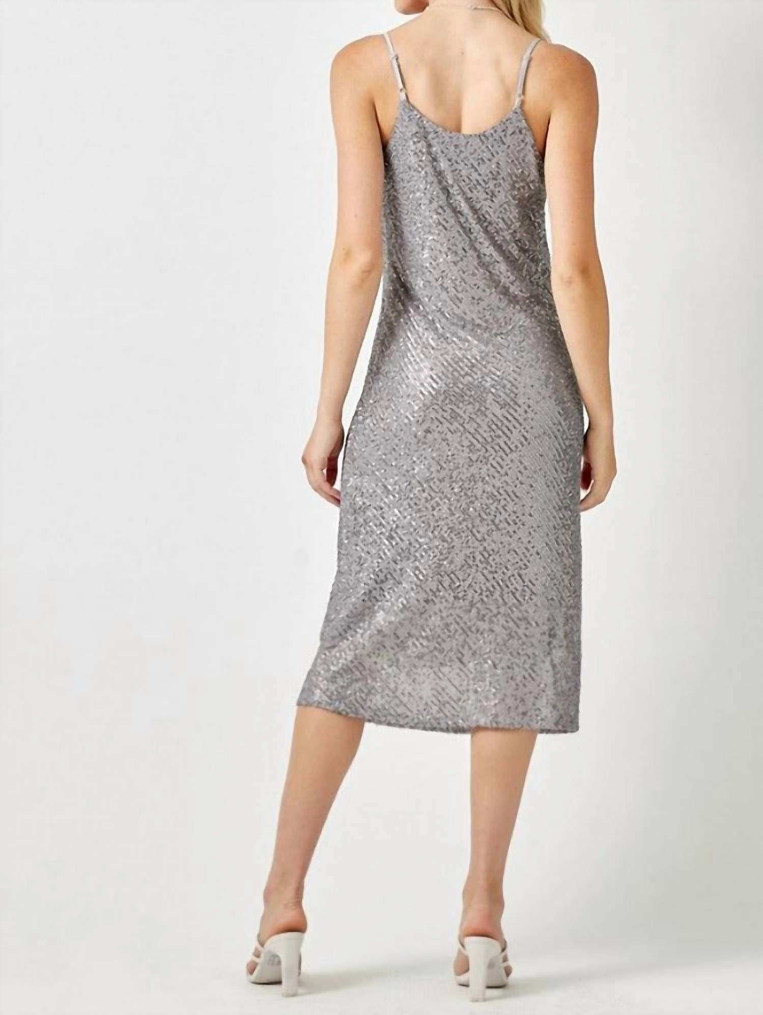 Sequin Slip Dress In Silver