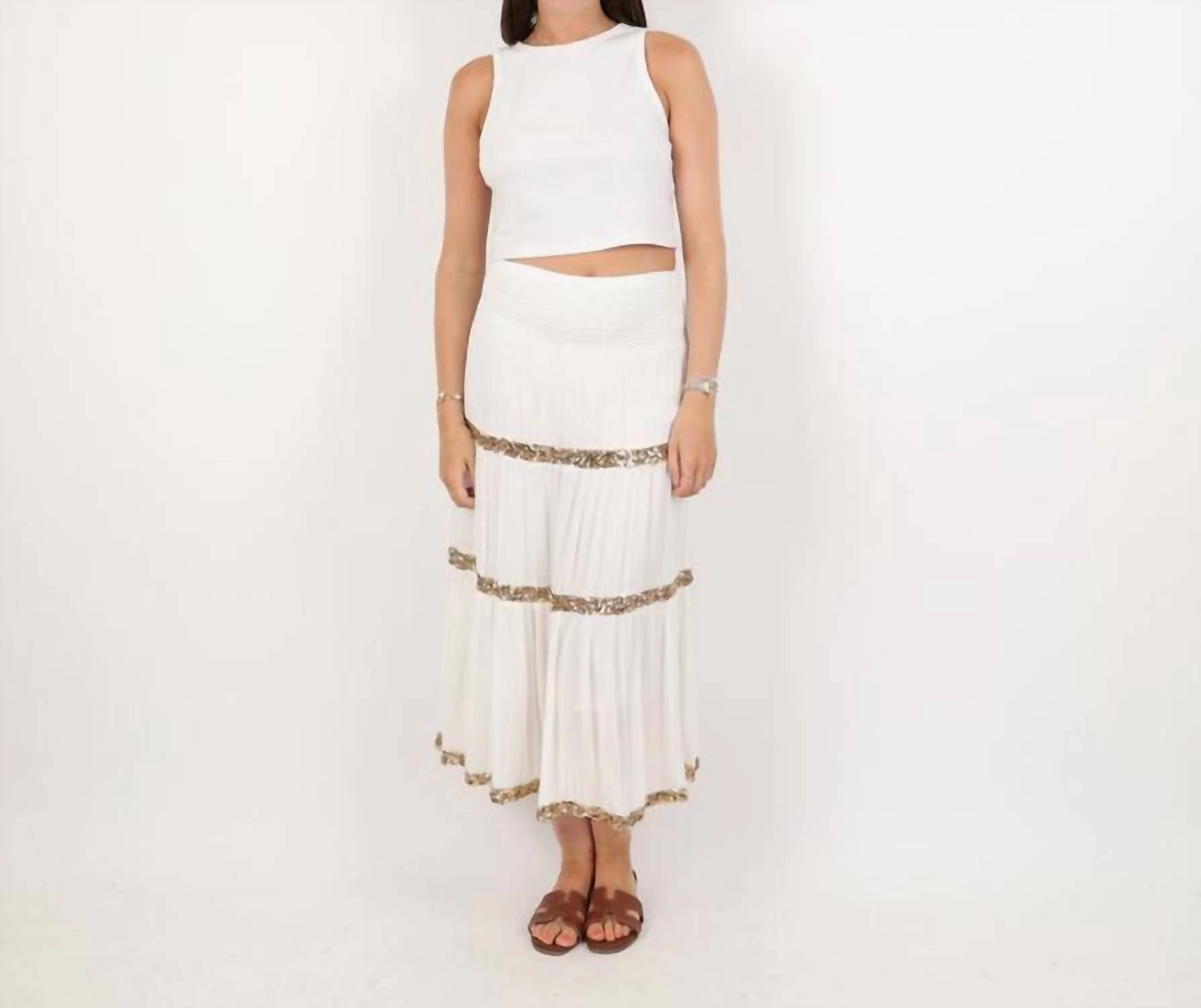 Sequin Stripe Skirt In White