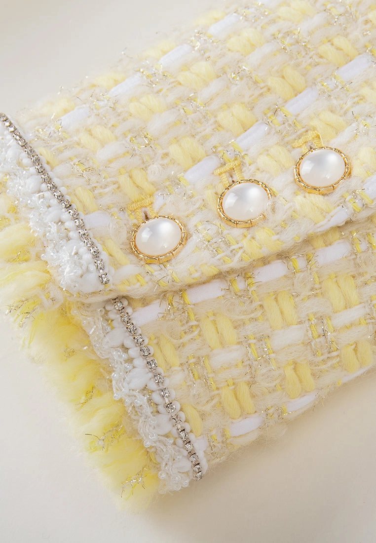 Shawl-lapel Frayed-detail Tweed Jacket