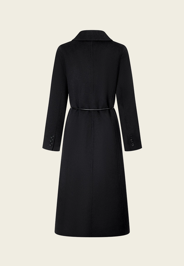 Shawl-lapel Leather Tie-belt Coat