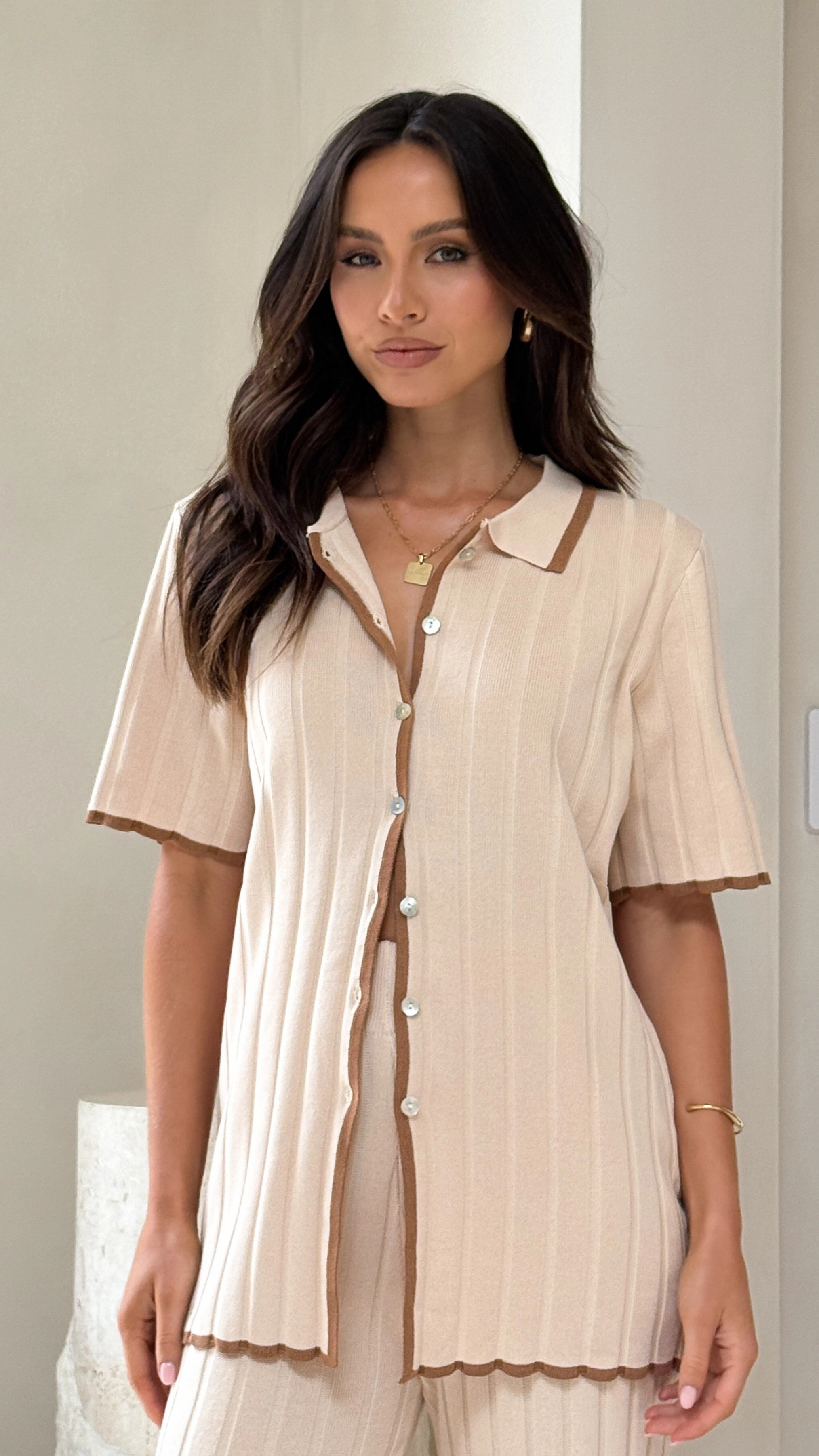 Shaylie Button Up Shirt - Beige