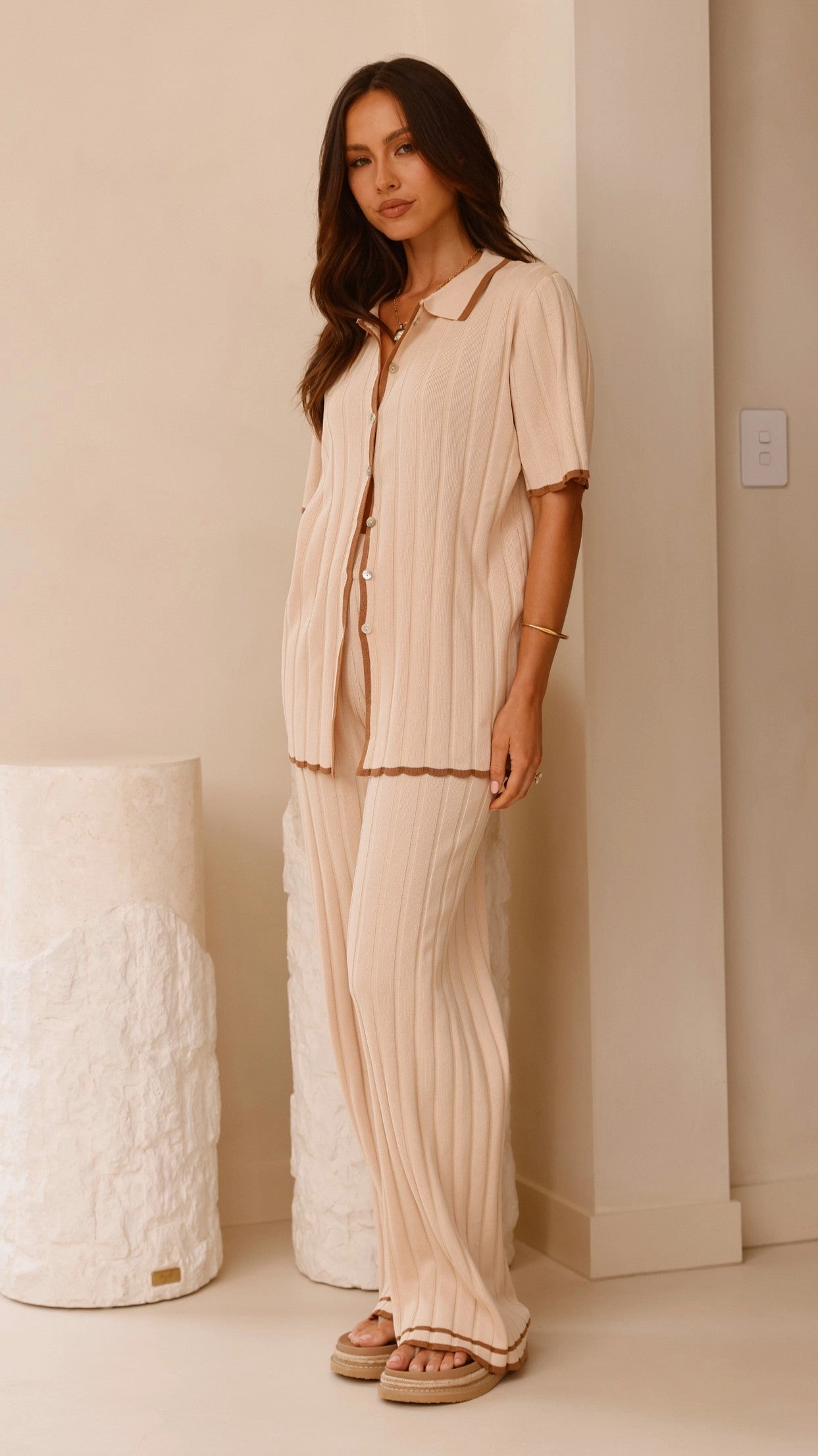 Shaylie Button Up Shirt - Beige