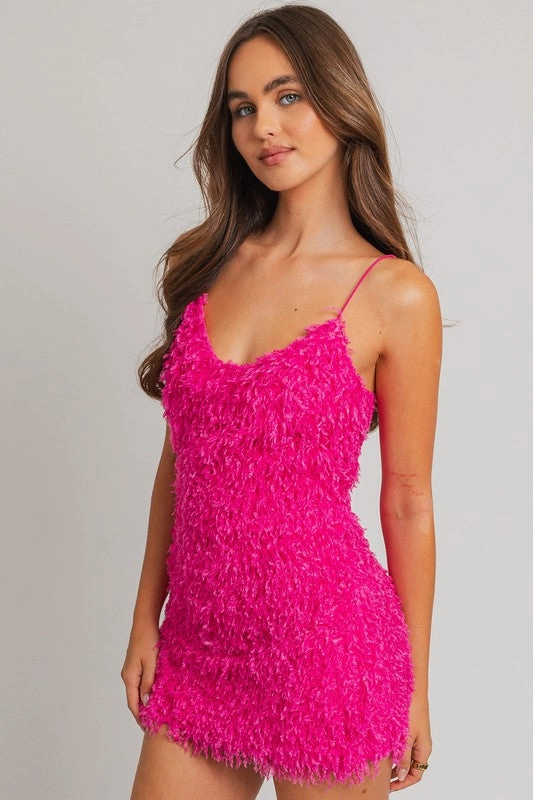 She Is The Party Feather Mini Dress - Medium