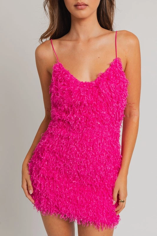 She Is The Party Feather Mini Dress - Medium