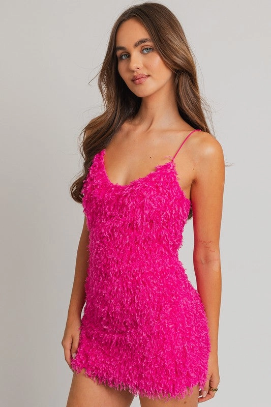 She Is The Party Feather Mini Dress - Medium