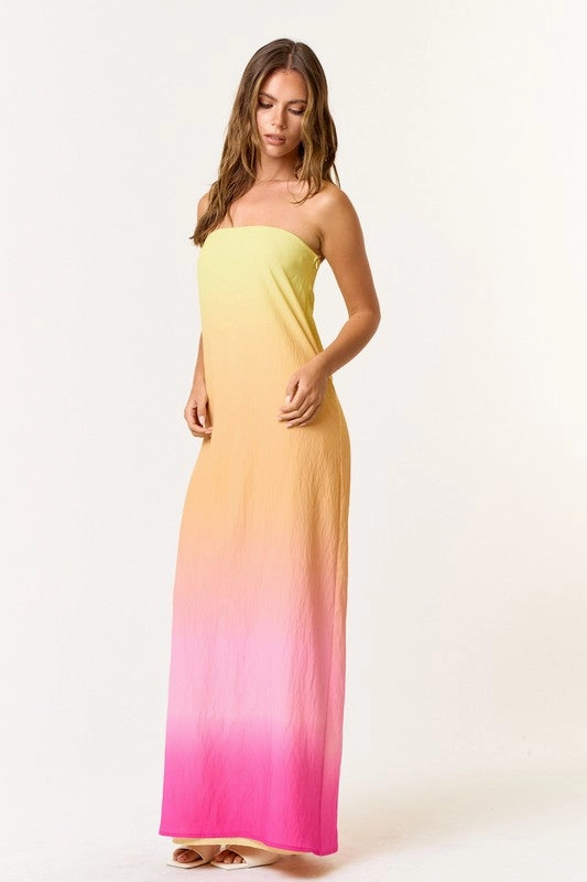 Sherbert Dip Dye Tube Maxi Dress