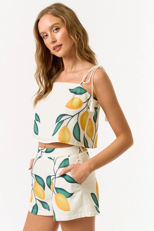 Sicilian Lemon Tie Shoulder Top