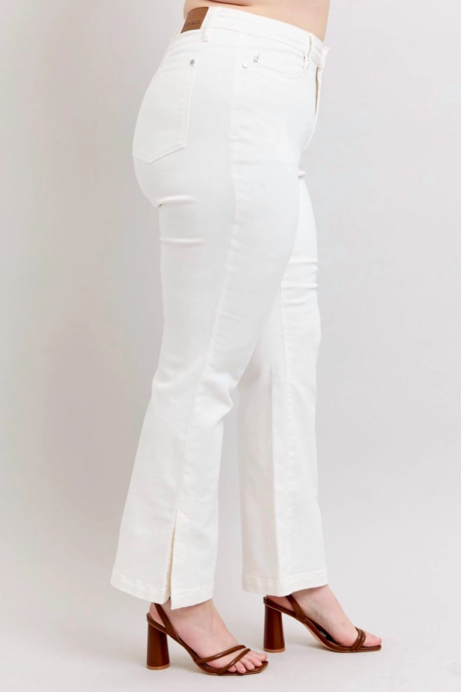 Side Slit Bootcut Jeans In White