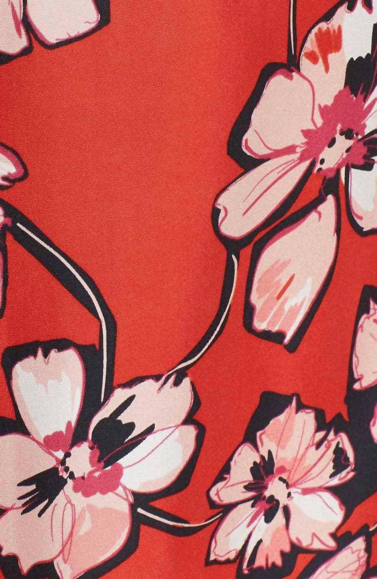 Silk Floral Print Ruffle Front Hawaiian Skirt In Red