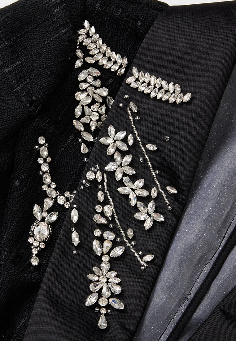 Single-breasted Crystal-embellished Stripped Tweed Jacket