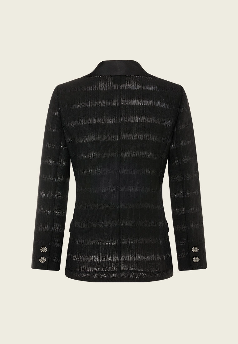 Single-breasted Crystal-embellished Stripped Tweed Jacket