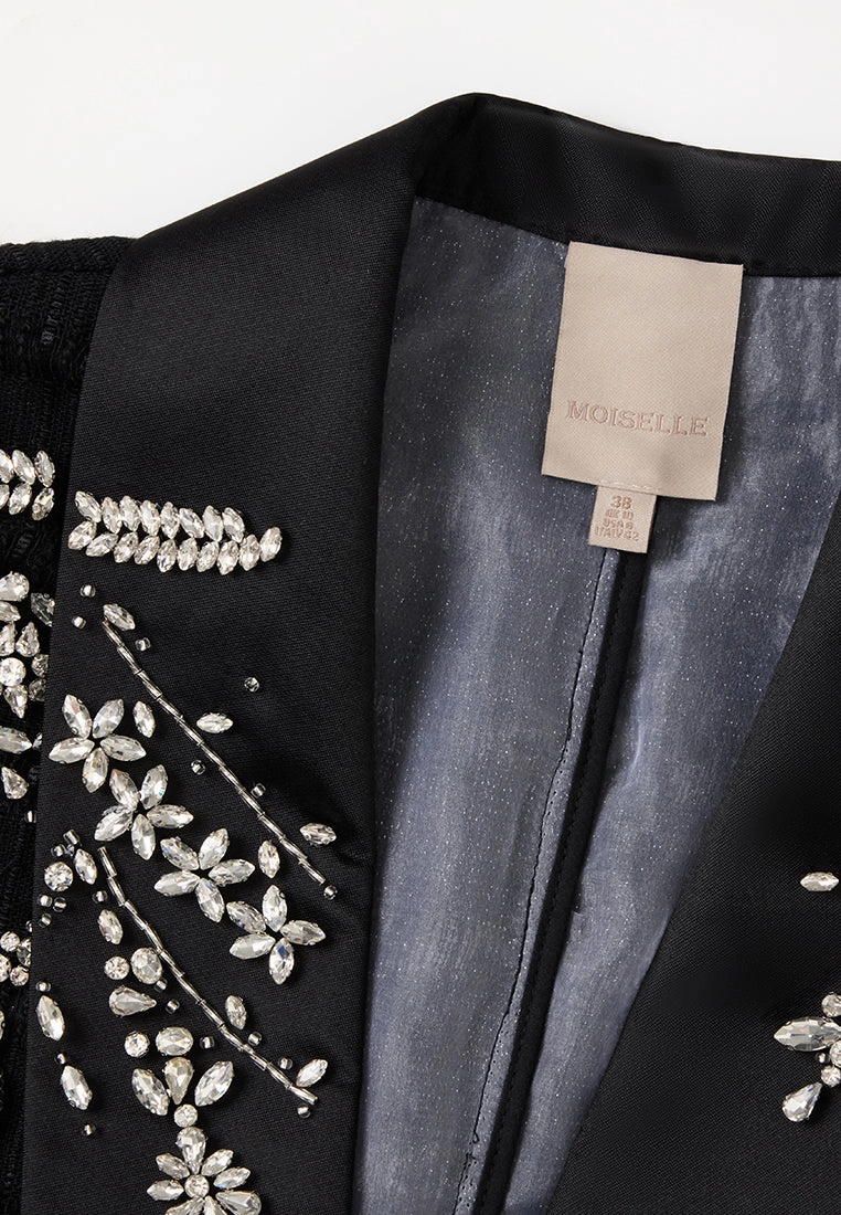 Single-breasted Crystal-embellished Stripped Tweed Jacket