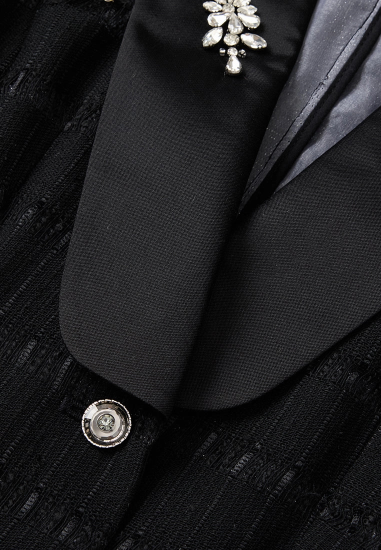 Single-breasted Crystal-embellished Stripped Tweed Jacket