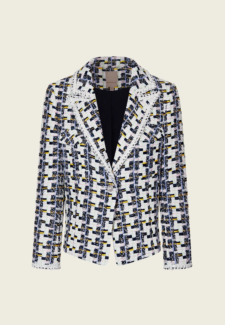 Single-breasted Peak-lapel Houndstooth Jacket