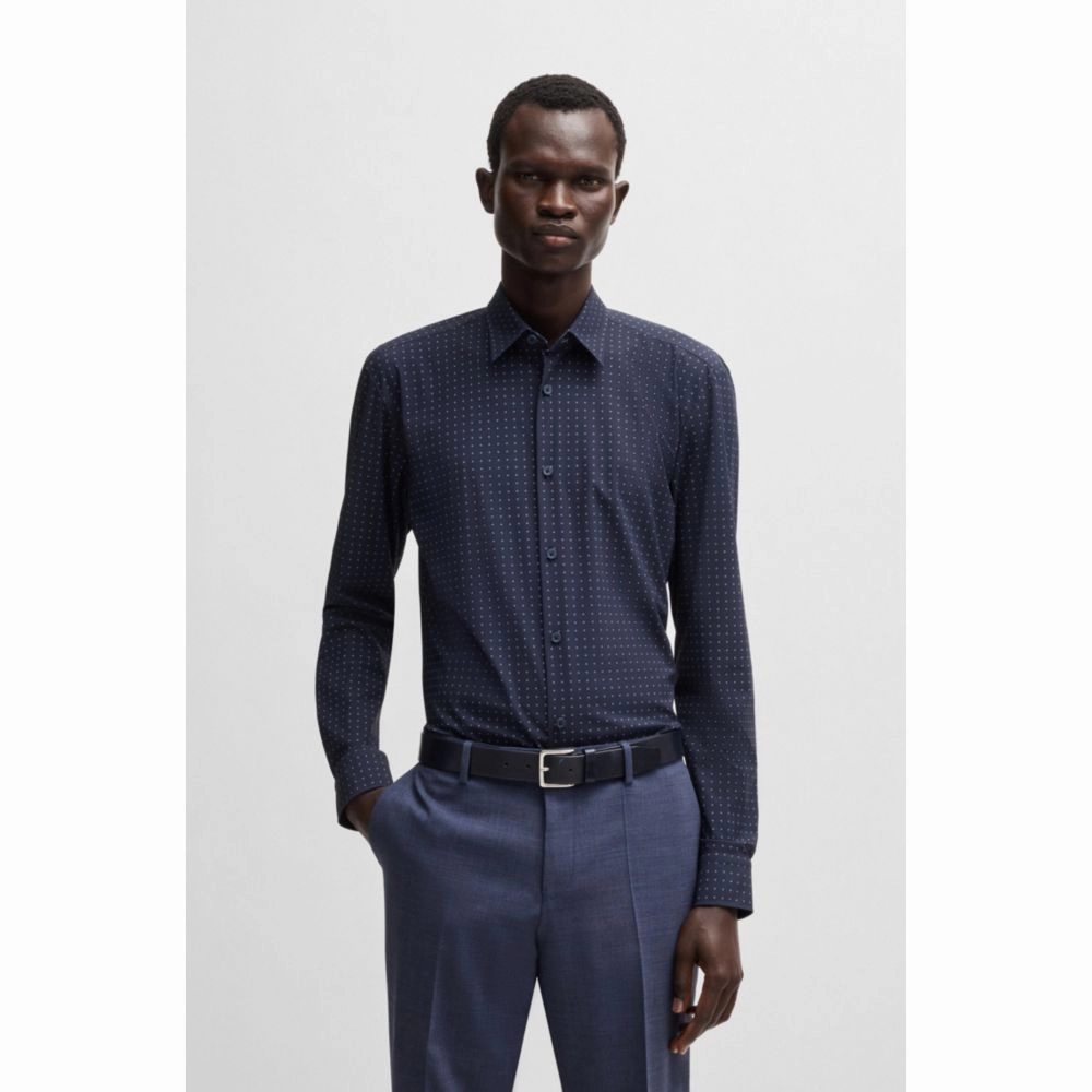 Slim-fit shirt in printed performance-stretch jersey