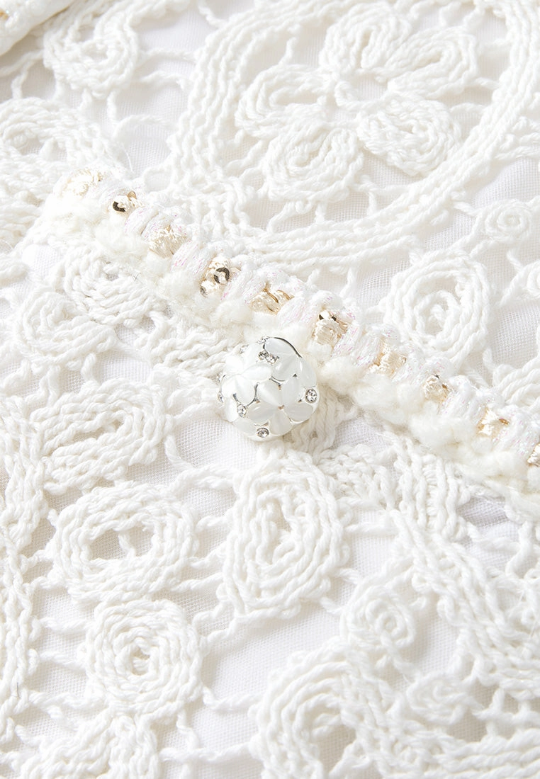 Slit-pocket Sequin-detail Crochet Jacket