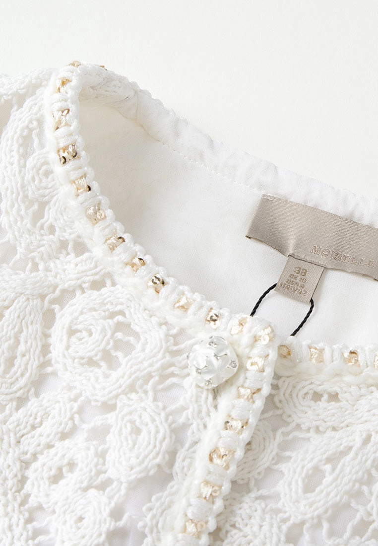 Slit-pocket Sequin-detail Crochet Jacket
