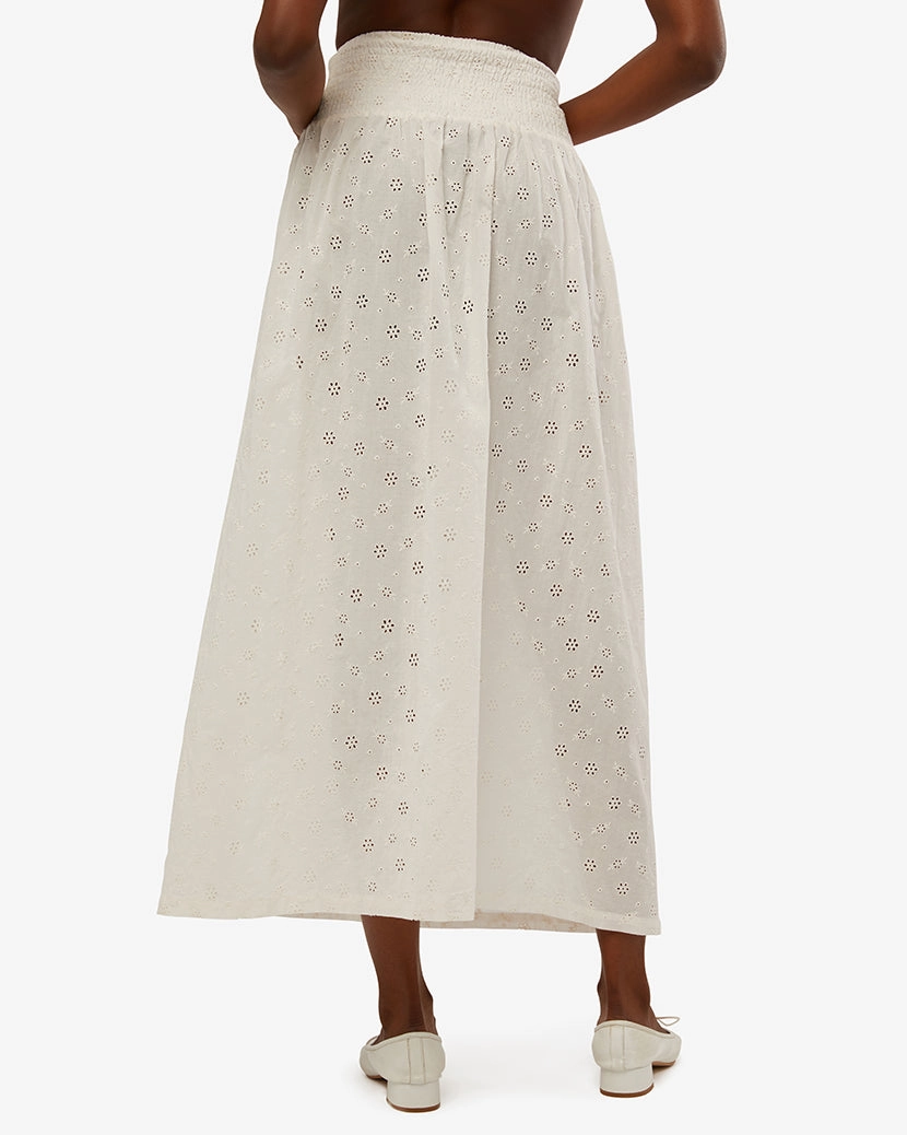 Smocked Slit Eyelet Maxi Skirt