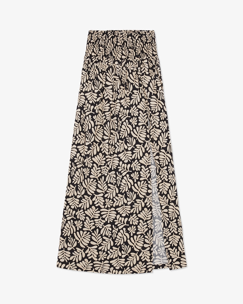 Smocked Slit Safari Leaves Maxi Skirt